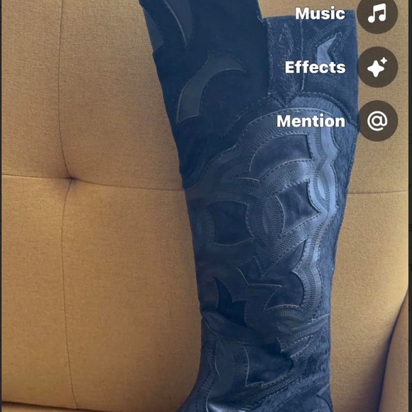 FRYE OVER THE KNEE BLACK LEATHER WESTERN BOOTS SIZE 7 - Picture 5 of 6